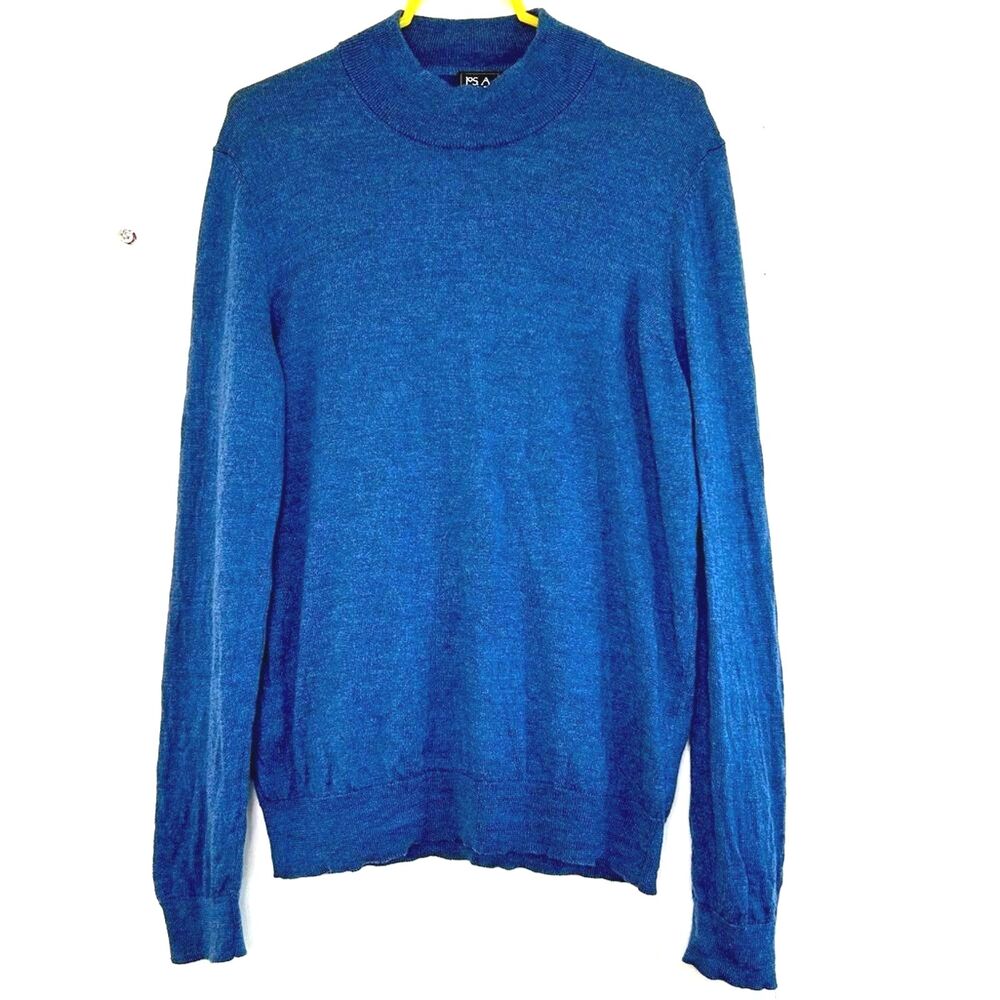 Jos. A BANK Traveler Blue Sweater Size L 100% Merino Wool Sweater Long Sleeve